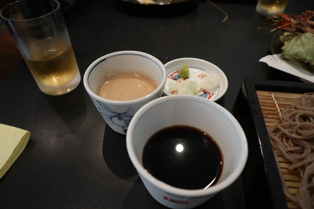 Walnut dipping sauce served with soba at Kawakami-an.